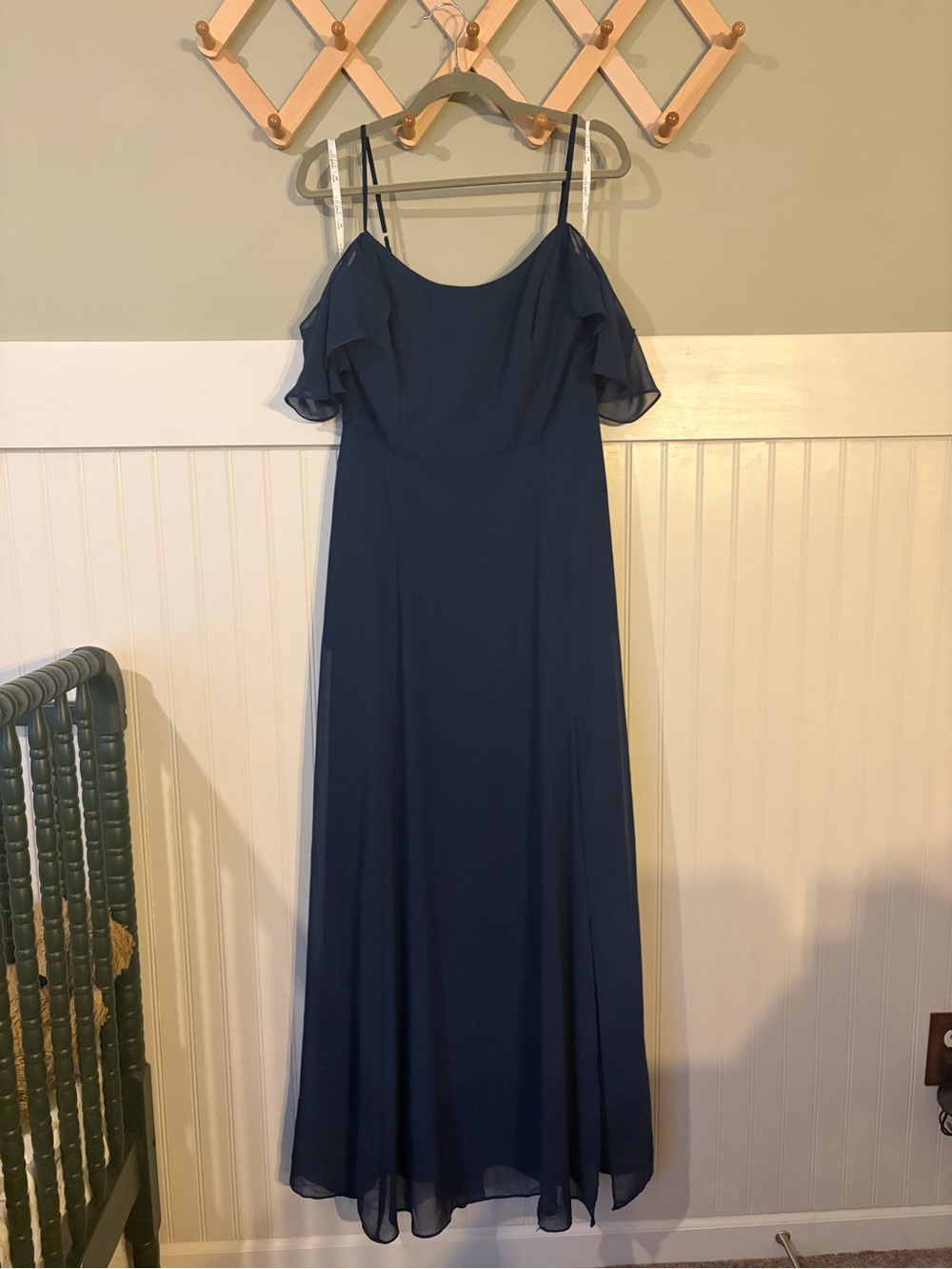 Celebrate David's Bridal Cold-Shoulder Long Chiffon Dress in “Marine”